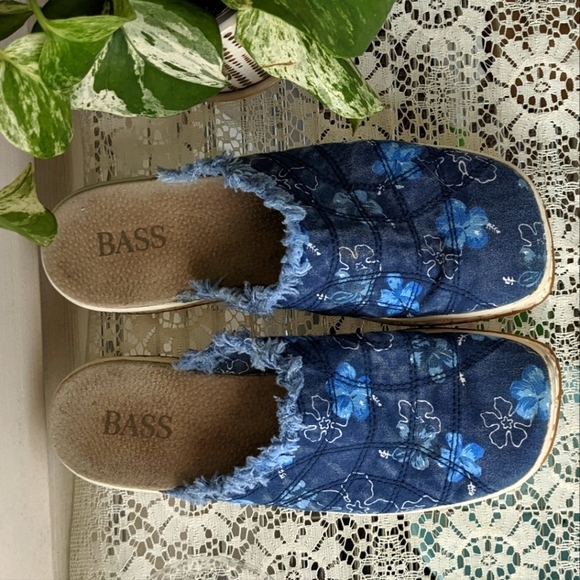 Y2K 90s Vintage Floral Distressed Chunky Platform Mules Clog Sandals Blue Size 8 - Picture 2 of 8